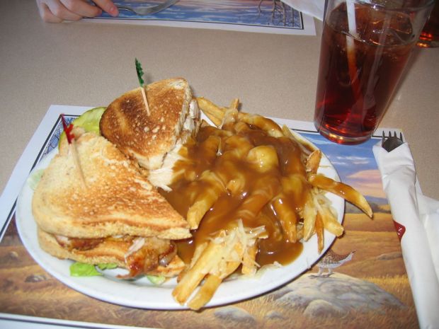 Clubhouse sandwich and poutine at Chicken Chef